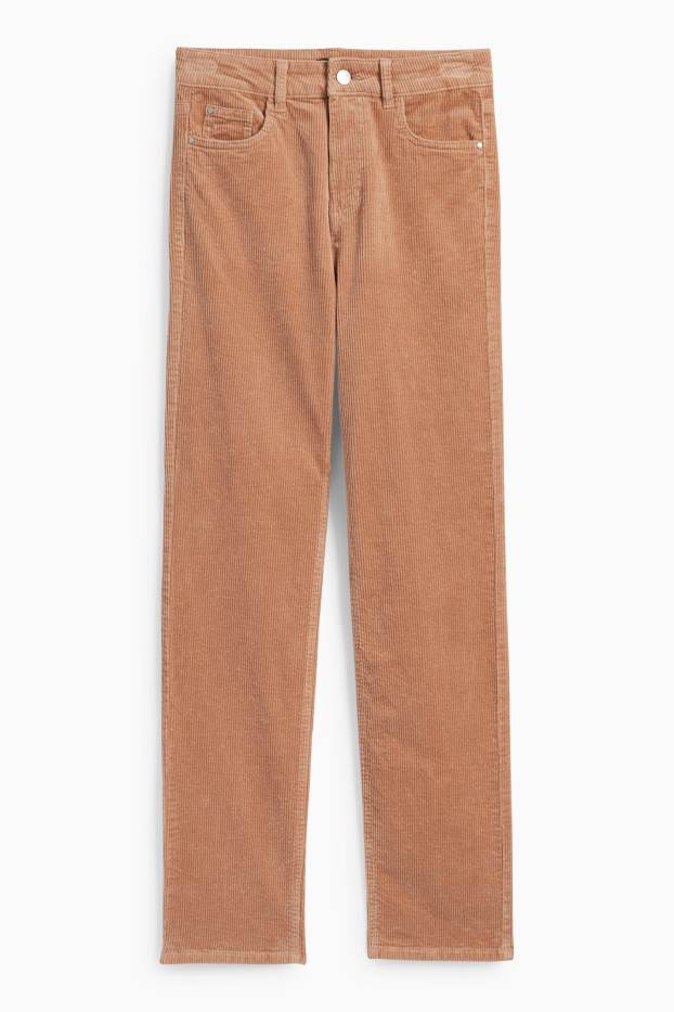 Dames - Corduroy broek - high waist - straight fit - LYCRA® - lichtbruin