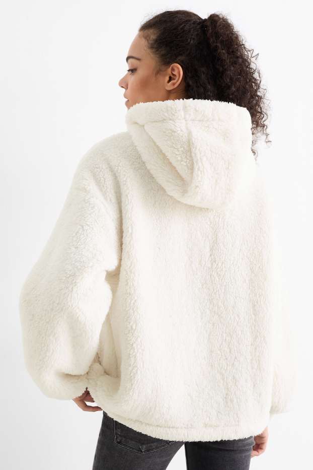 Mujer - Chaqueta de borreguillo con capucha - blanco