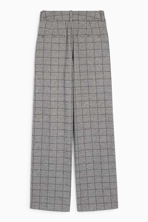 Dámské - Business kalhoty - mid waist - relaxed fit - kostkované - šedá