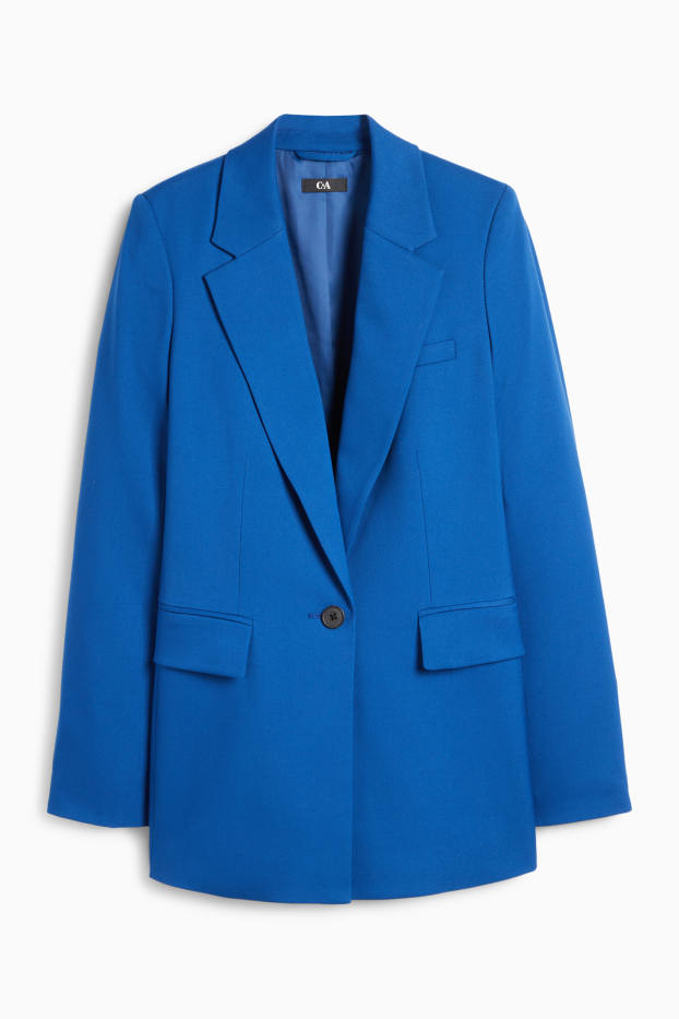 Women - Long blazer - regular fit - textured - blue