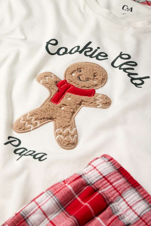 Heren - Mini Me - herenkerstpyjama met flanellen broek - wit / rood