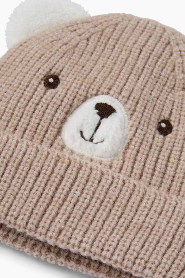 Bébés garçons - Ourson - bonnet bébé - finition côtelée - beige