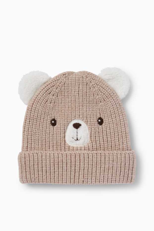 Bébés garçons - Ourson - bonnet bébé - finition côtelée - beige