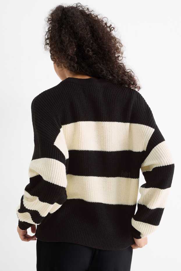 Donna - Maglione - a coste - a righe - nero / bianco