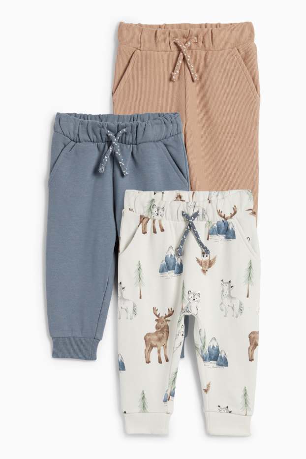 Bebés niños - Pack de 3 - animales silvestres - pantalones de deporte para bebé - azul