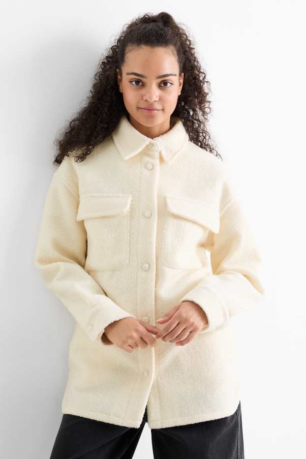 Donna - Giacca camicia bouclé - bianco crema