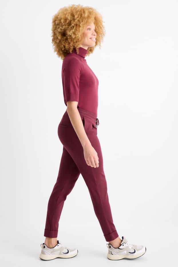 Damen - Jersey-Hose - Mid Waist - Tapered Fit - bordeaux
