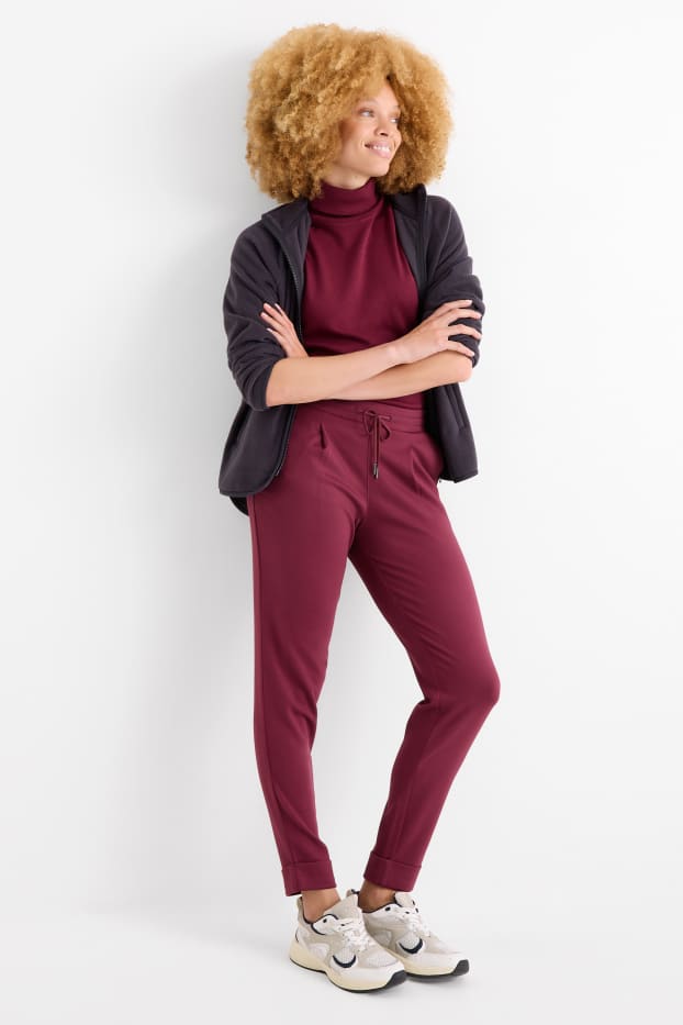 Damen - Jersey-Hose - Mid Waist - Tapered Fit - bordeaux