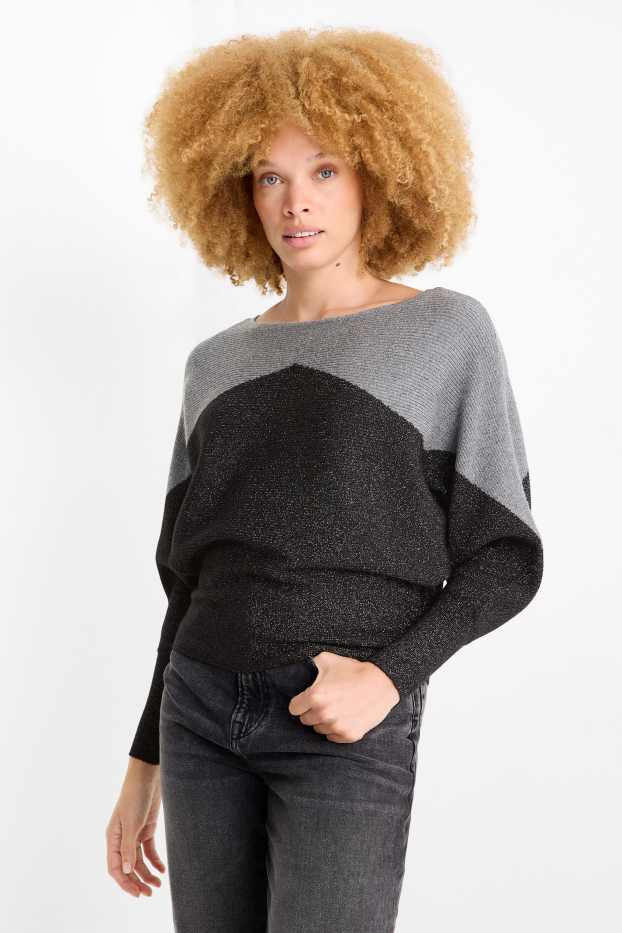 Donna - Maglione - a coste - grigio scuro