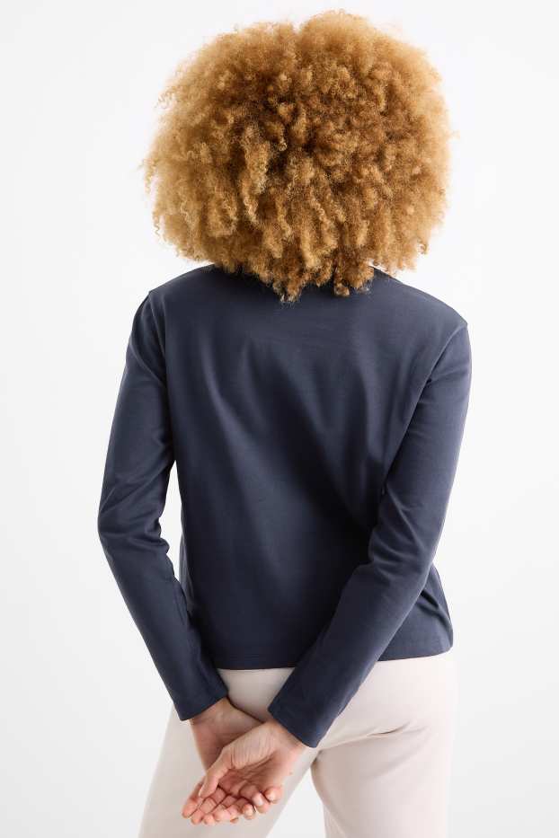 Donna - Maglia a maniche lunghe - a fiori - blu scuro