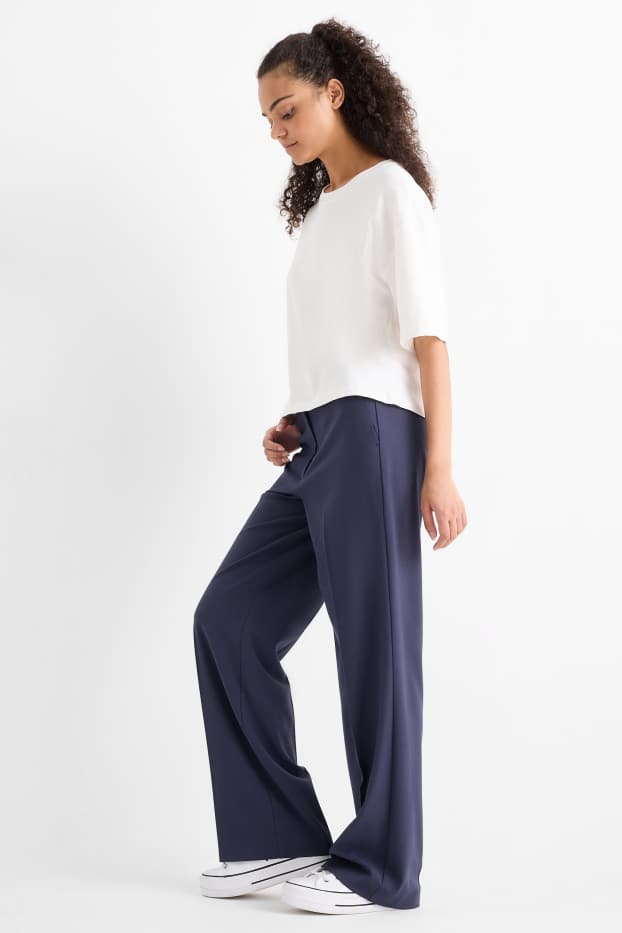 Women - Cloth trousers - low waist - wide leg - dark blue