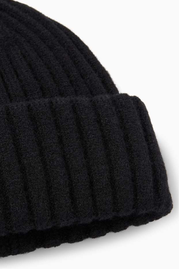 Dames - Gebreide muts - geribd - zwart
