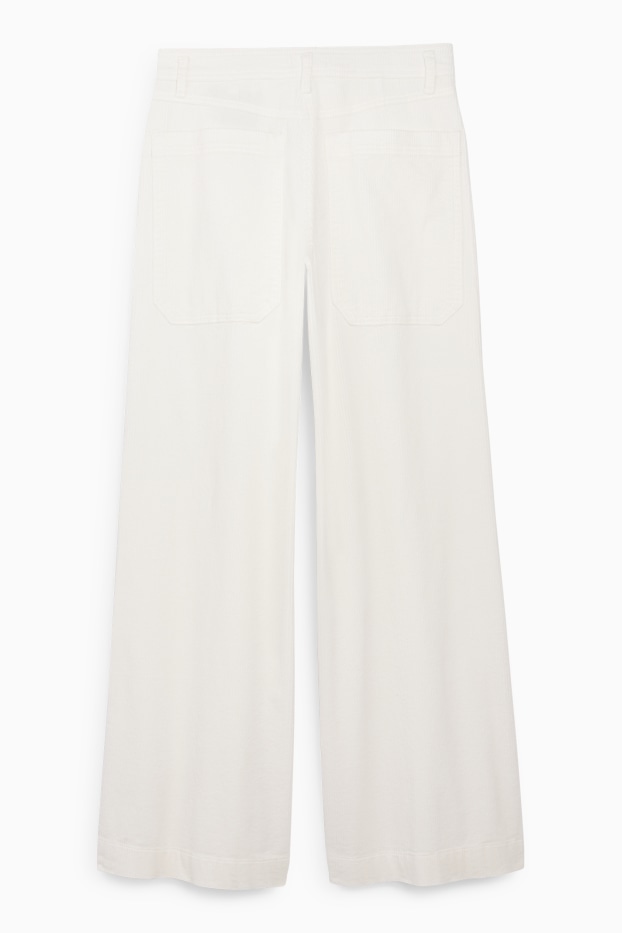 Dames - Corduroy broek - mid waist - wide leg - LYCRA® - crème wit