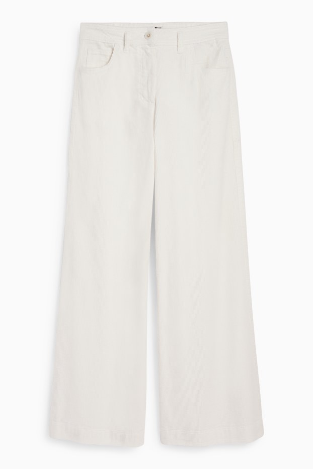 Damen - Cordhose - Mid Waist - Wide Leg - LYCRA® - cremeweiss