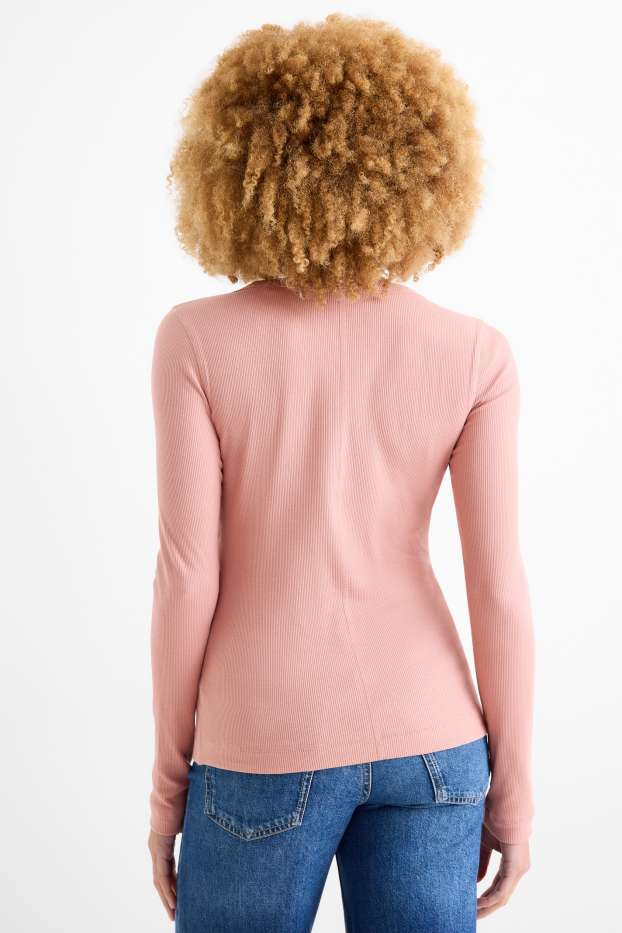Femmes - Haut à manches longues - finition côtelée - rose foncé