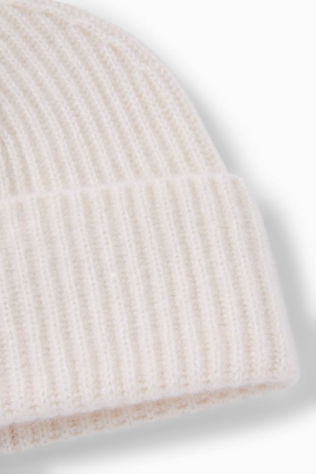 Women - Cashmere beanie - ribbed - cremewhite