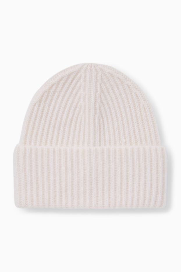 Women - Cashmere beanie - ribbed - cremewhite