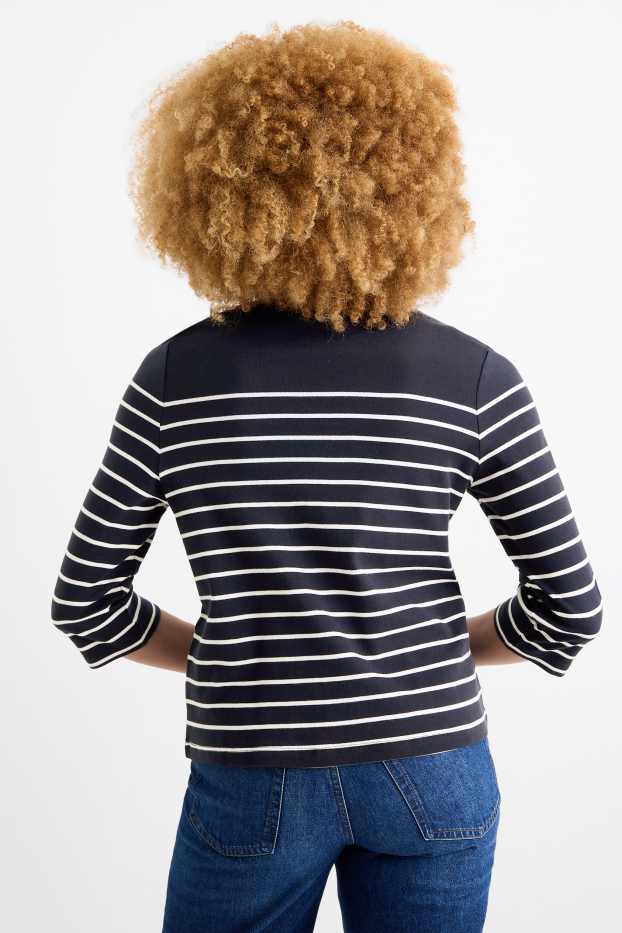 Damen - Langarmshirt - gestreift - dunkelblau