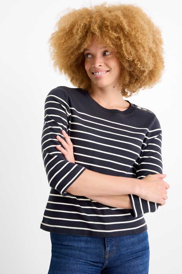 Damen - Langarmshirt - gestreift - dunkelblau