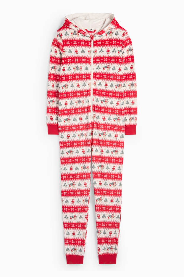Femmes - Mini-Me - Combinaison de Noël à capuche - à motif - blanc / rouge