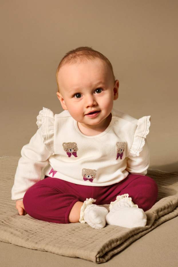 Baby Mädchen - Bärchen - Baby-Sweatshirt - gerippt - cremeweiß