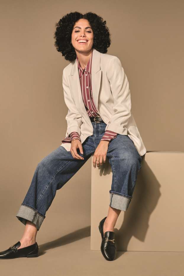Mujer - Americana larga - regular fit - blanco roto