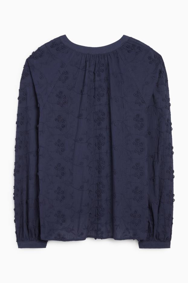 Women - V-neck blouse - dark blue