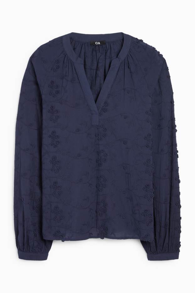 Women - V-neck blouse - dark blue