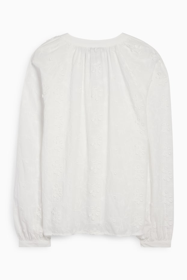 Damen - Bluse mit V-Ausschnitt - weiss
