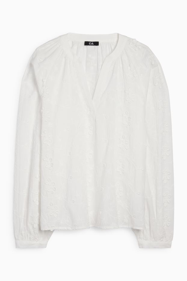 Damen - Bluse mit V-Ausschnitt - weiss