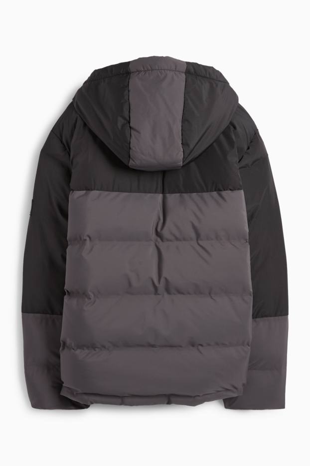 Kinder Buben - Steppjacke mit Kapuze - wasserabweisend - schwarz