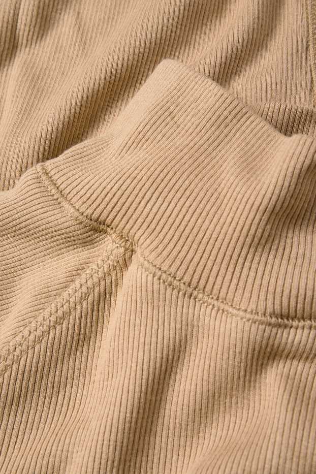 Dona - Samarreta de mànigues llargues - slim fit - acanalada - beix clar