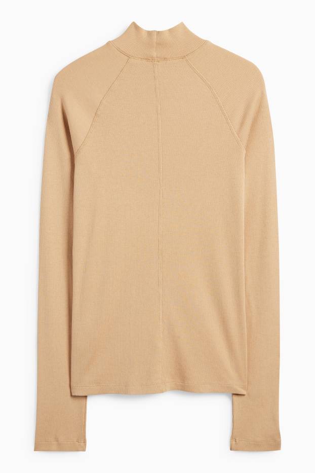 Dona - Samarreta de mànigues llargues - slim fit - acanalada - beix clar