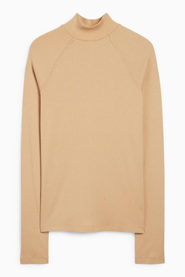 Dona - Samarreta de mànigues llargues - slim fit - acanalada - beix clar