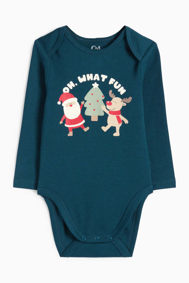 Unisexe - Père Noël et renne - body de Noël pour bébé - bleu pétrole