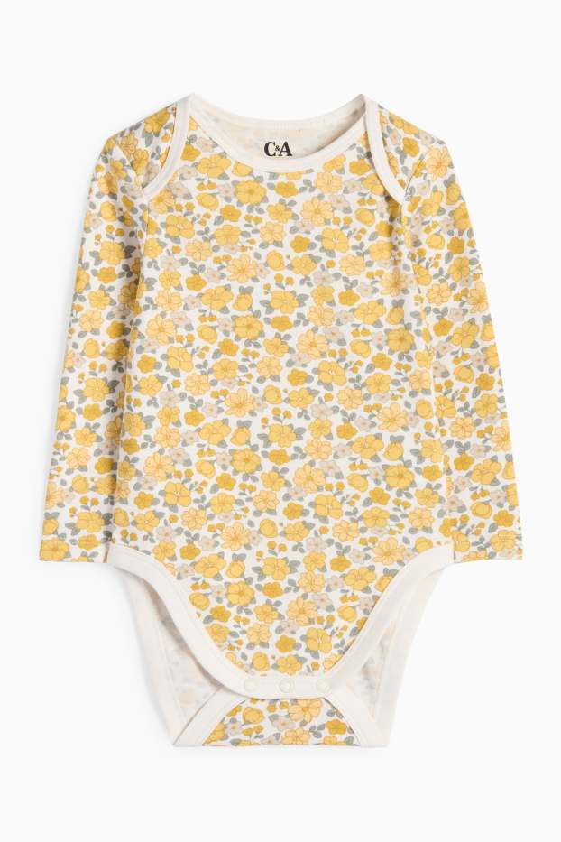 Baby Mädchen - Blümchen - Baby-Body - weiß / gelb