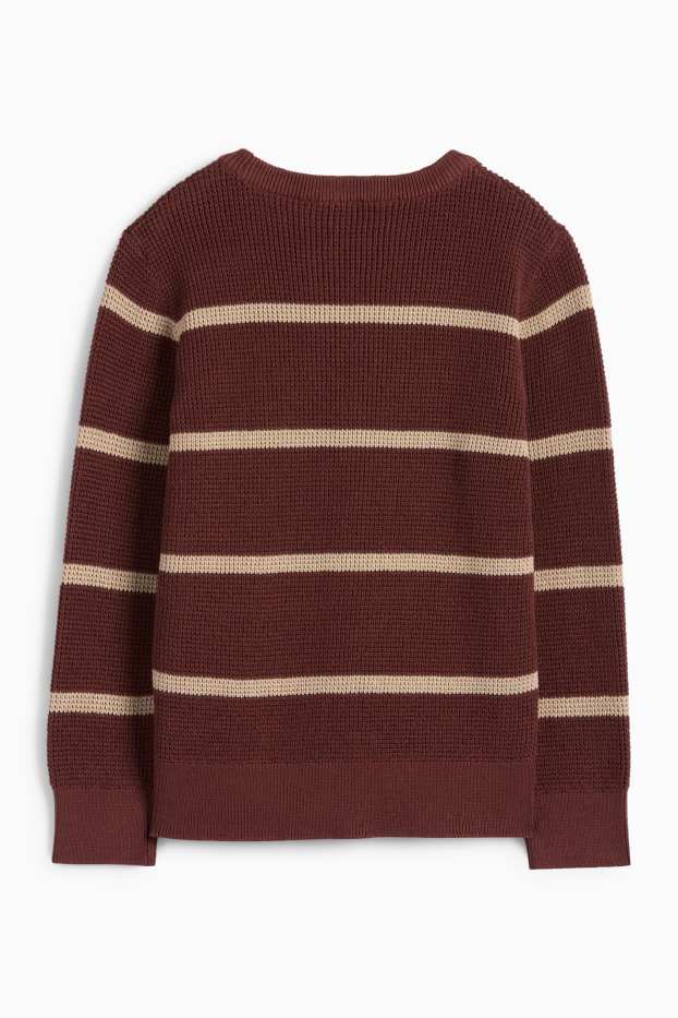 Kinder Jungen - Pullover - gerippt - gestreift - rostbraun