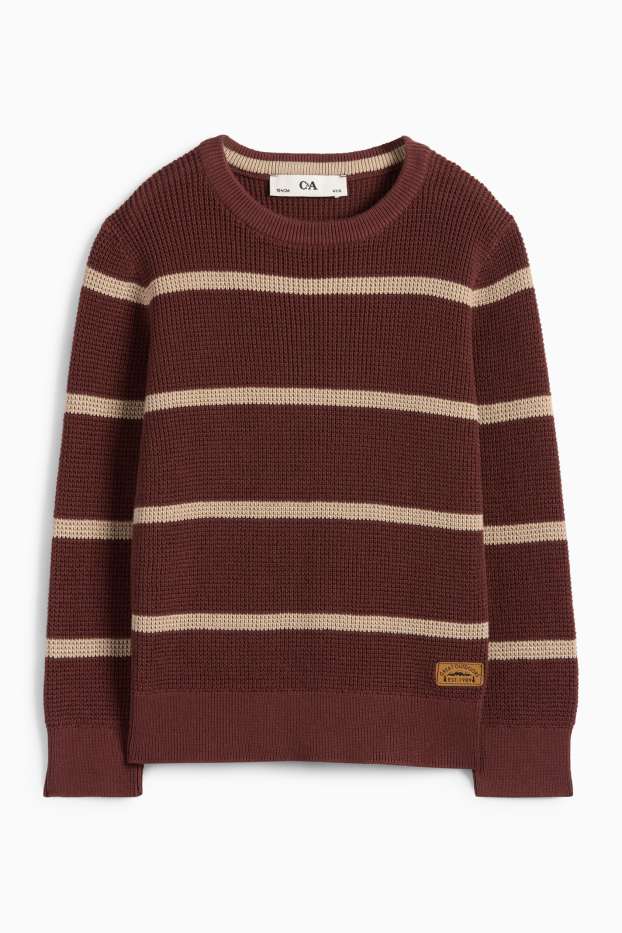 Kinder Jungen - Pullover - gerippt - gestreift - rostbraun