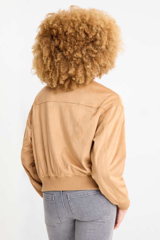 Damen - Bomberjacke - Velourslederimitat - hellbraun