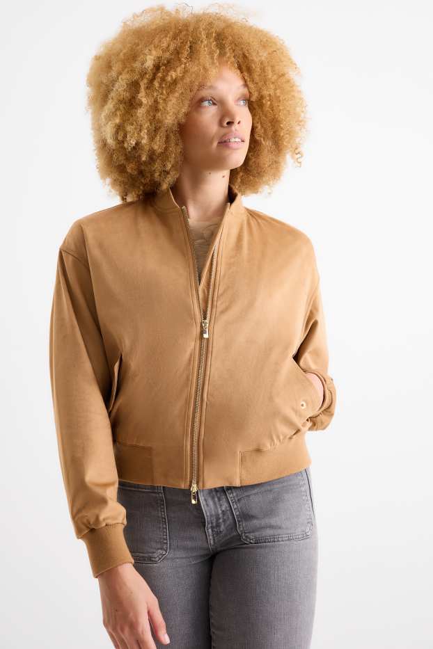 Femmes - Blouson aviateur - faux suède - marron clair