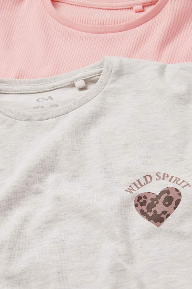 Enfants filles - Lot de 2 - cœur - haut de pyjama - rose
