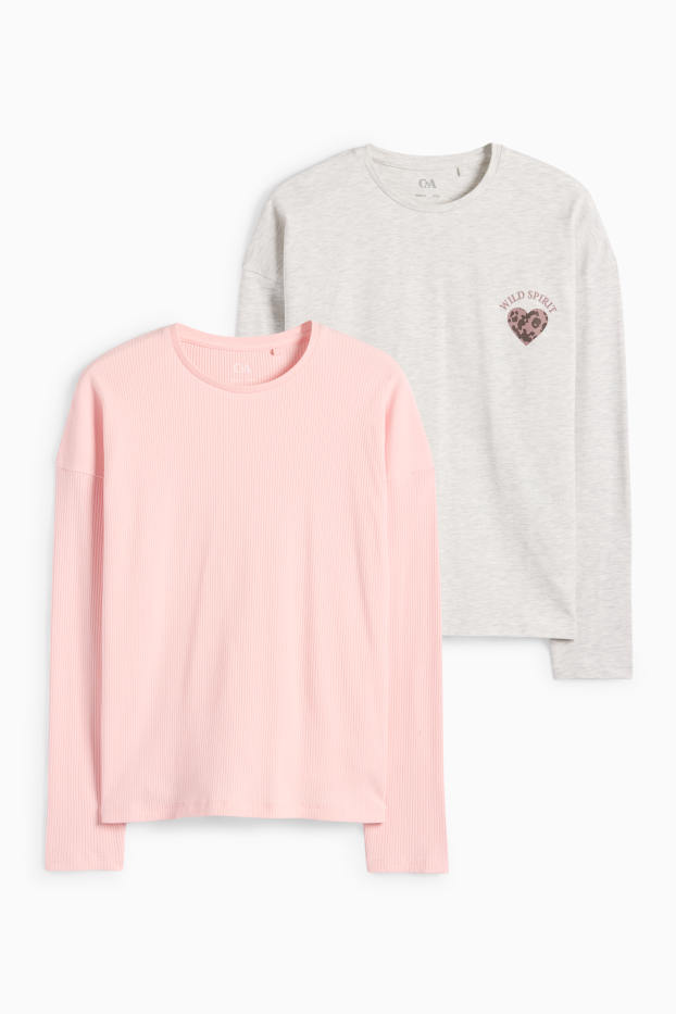Enfants filles - Lot de 2 - cœur - haut de pyjama - rose