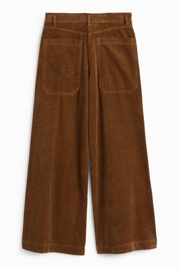 Femmes - Pantalon en velours côtelé - mid waist - jambes larges - LYCRA® - marron