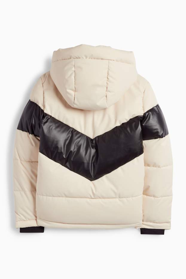Kinder Mädchen - Skijacke mit Kapuze - wasserabweisend - schwarz / beige