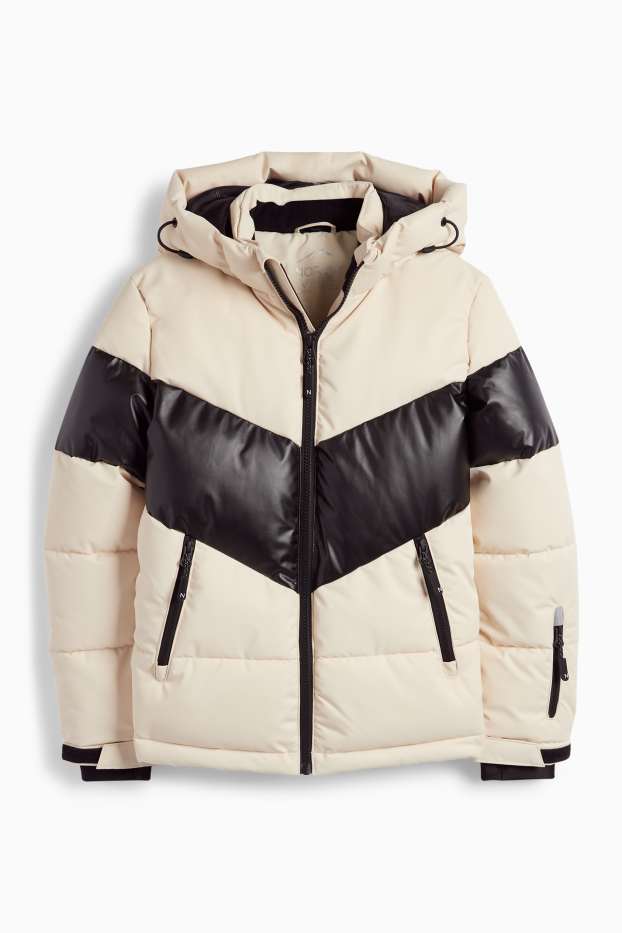 Kinder Mädchen - Skijacke mit Kapuze - wasserabweisend - schwarz / beige