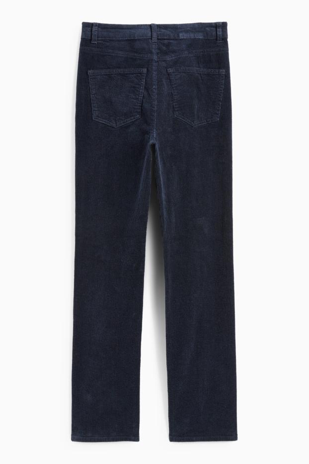 Dámské - Manšestrové kalhoty - high waist - straight fit - LYCRA® - tmavomodrá