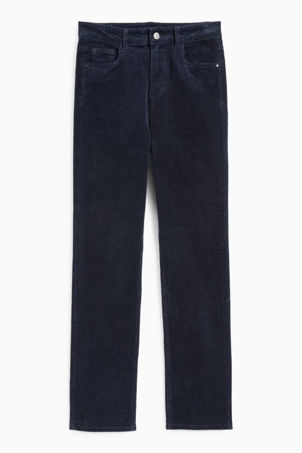 Dámské - Manšestrové kalhoty - high waist - straight fit - LYCRA® - tmavomodrá
