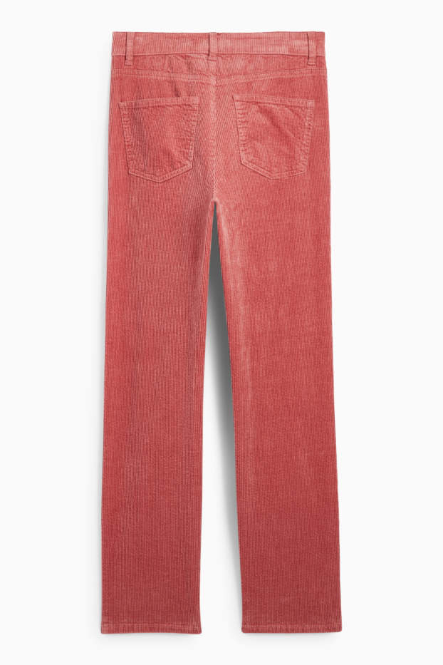 Femmes - Pantalon en velours côtelé - high waist - straight fit - LYCRA® - orange foncé