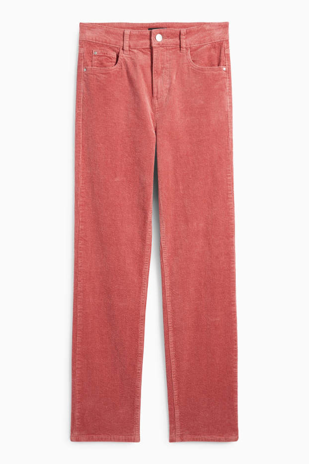Femmes - Pantalon en velours côtelé - high waist - straight fit - LYCRA® - orange foncé