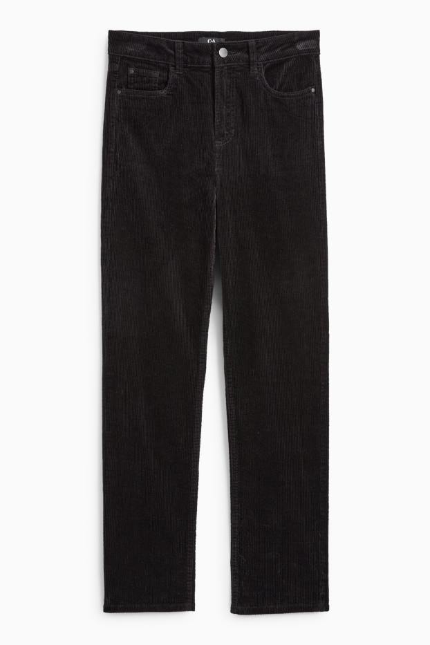 Mujer - Pantalón de pana - high waist - straight fit - LYCRA® - negro